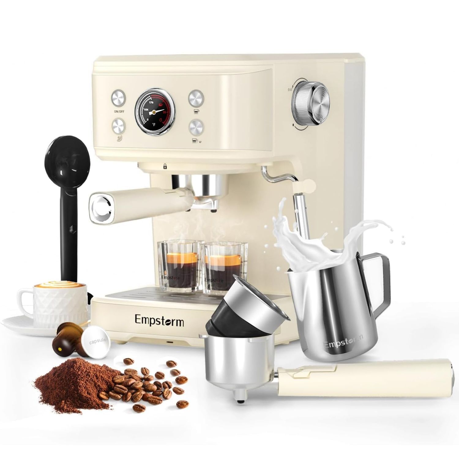 Empstorm Espresso Machine 20 Bar, 2 in 1 Espresso Maker with Milk Frother Steam Wand for Latte and …