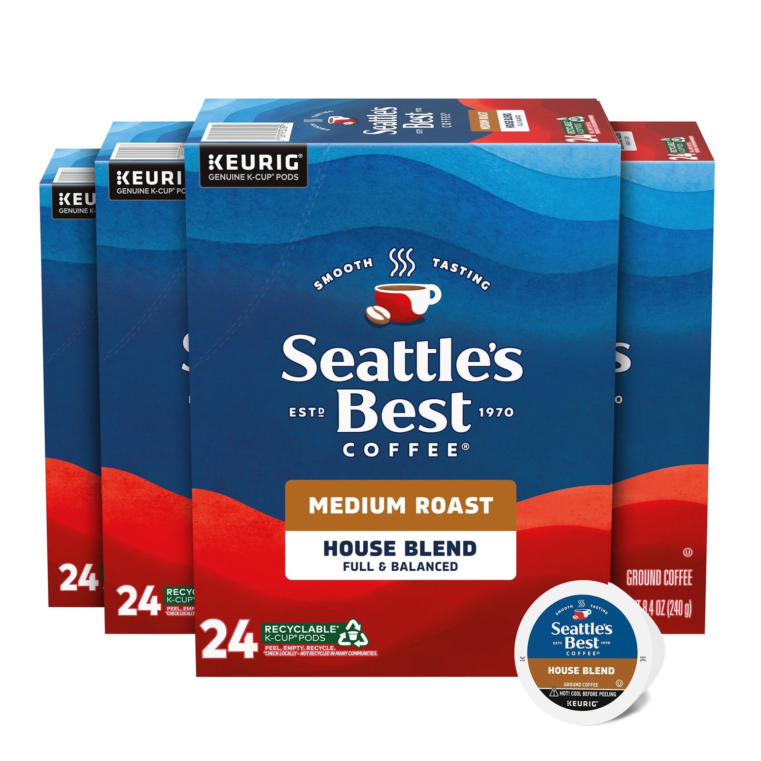 Seattle’s Best Coffee, Medium Roast K-Cup Coffee Pods, House Blend, 100% Arabica, 4 Boxes (96 Pods …