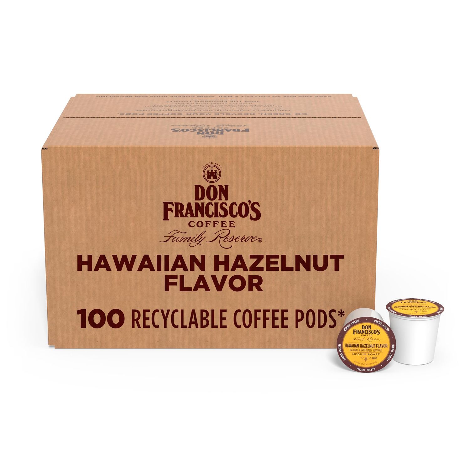 Don Francisco's Hawaiian Hazelnut Flavored Coffee Pods, 100 Count, Medium Roast, Compatible with Ke…