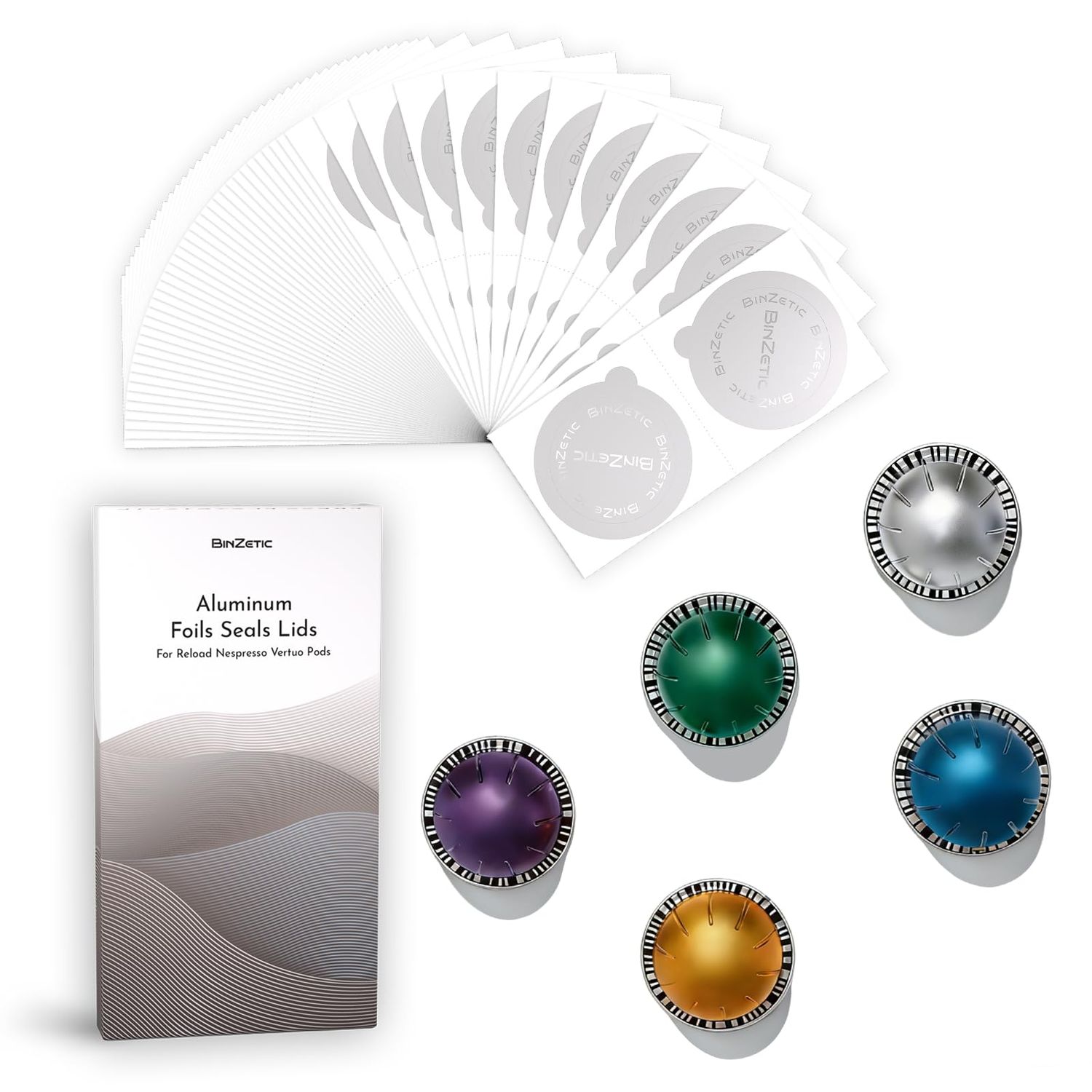 BinZetic® 100Pcs Aluminum Foil Seal Lids for Nespresso Vertuo Pods [62mm,Food-grade] Best suited fo…