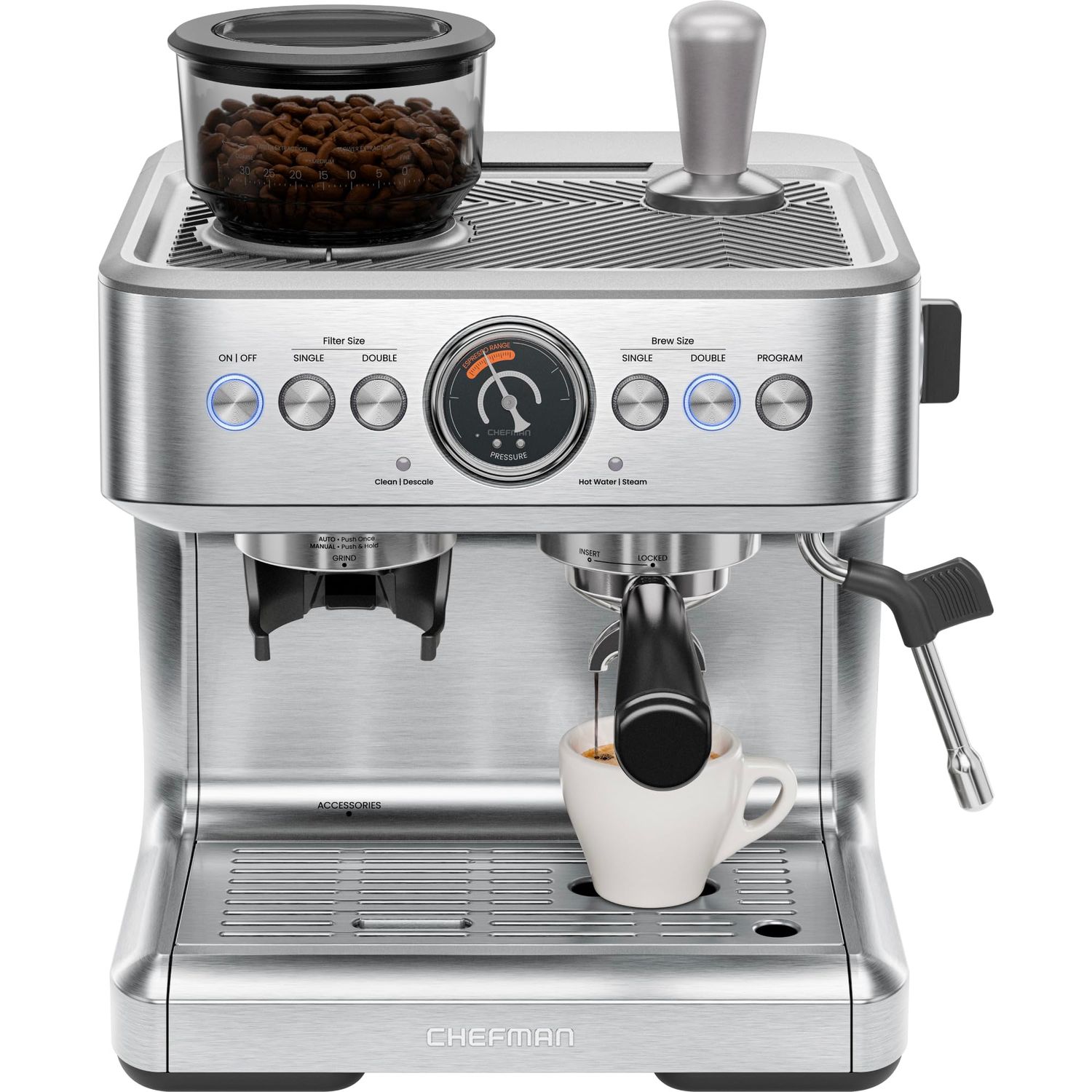 Chefman Crema Supreme 15 Bar Espresso Machine with Milk Frother, Barista Steam Wand, Professional C…