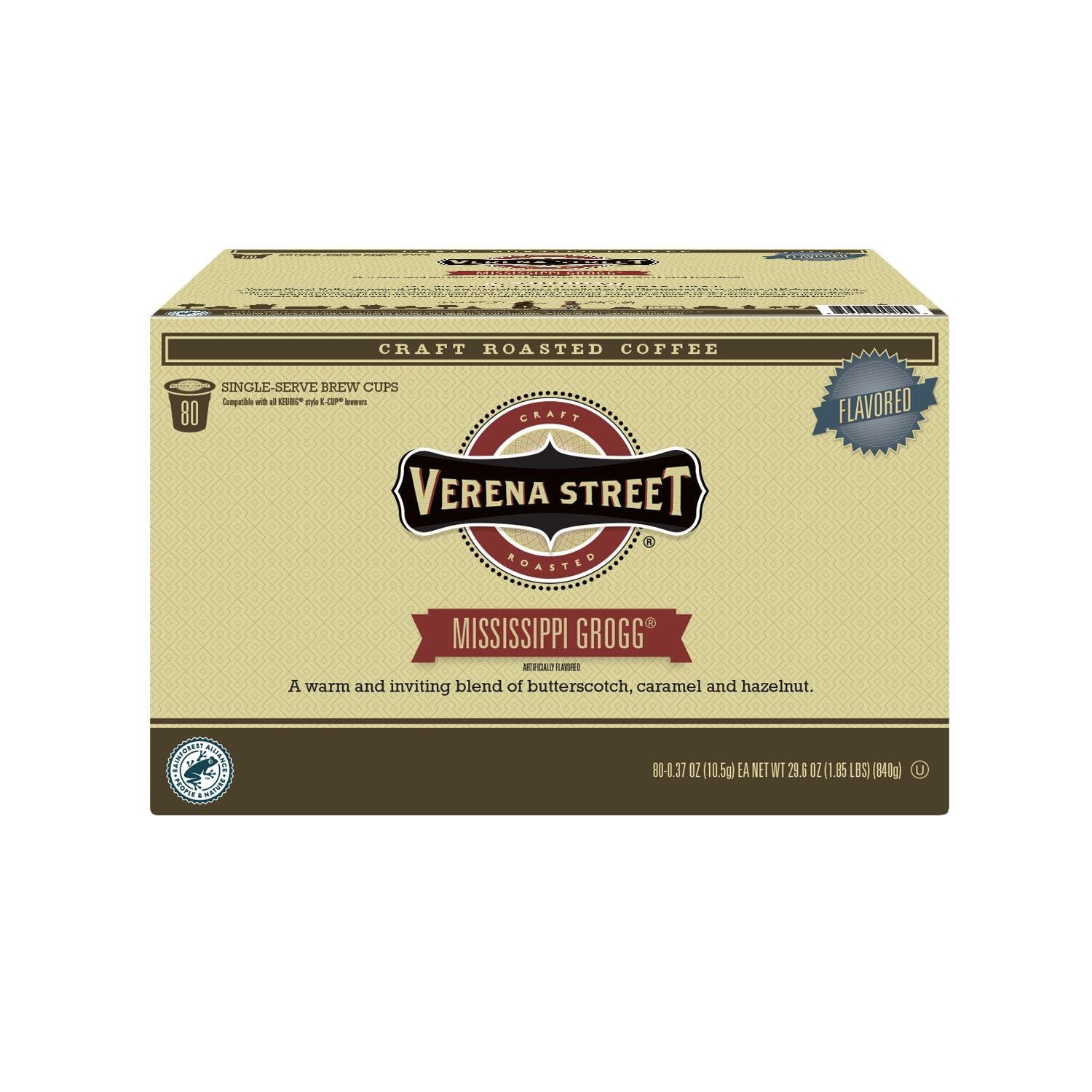 Verena Street Single Cup Pods (80 Count) Flavored Coffee, Mississippi Grogg, Rainforest Alliance Ce…