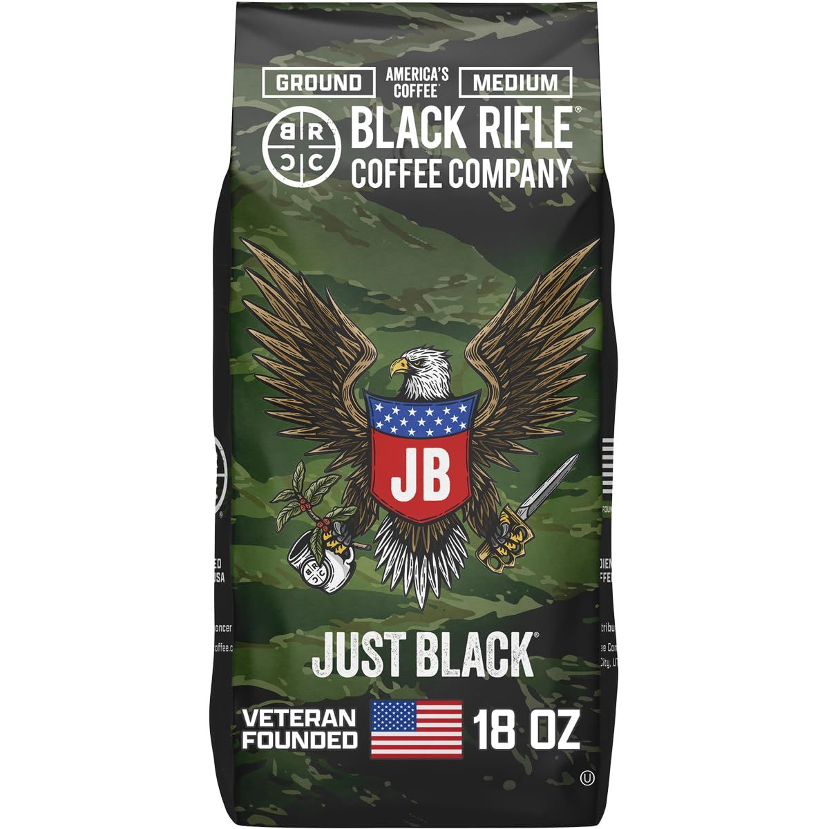 Black Rifle Coffee Company Just Black, 18oz Bag, Ground Coffee Medium Roast - Roasted Blend Made fr…