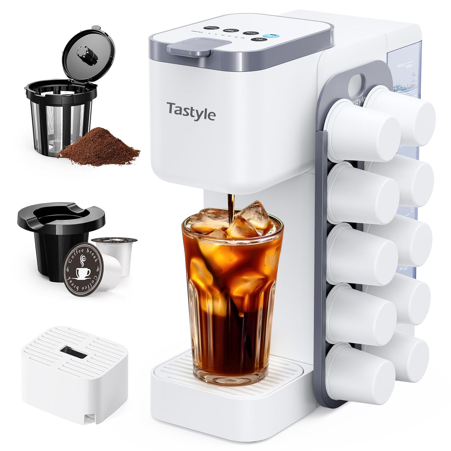 Tastyle Hot &amp; Iced Coffee Maker with Magnetic K-Pod Organizer (Pods Not Included), Stores 10 Pods, …