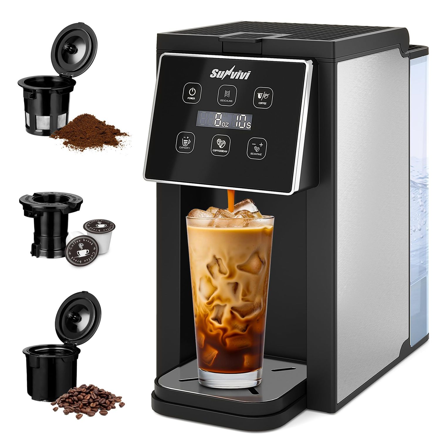 Sunvivi Coffee Maker with Coffee Grinder, 3 in 1 Single Serve Coffee Machine, Compatible Capsule co…