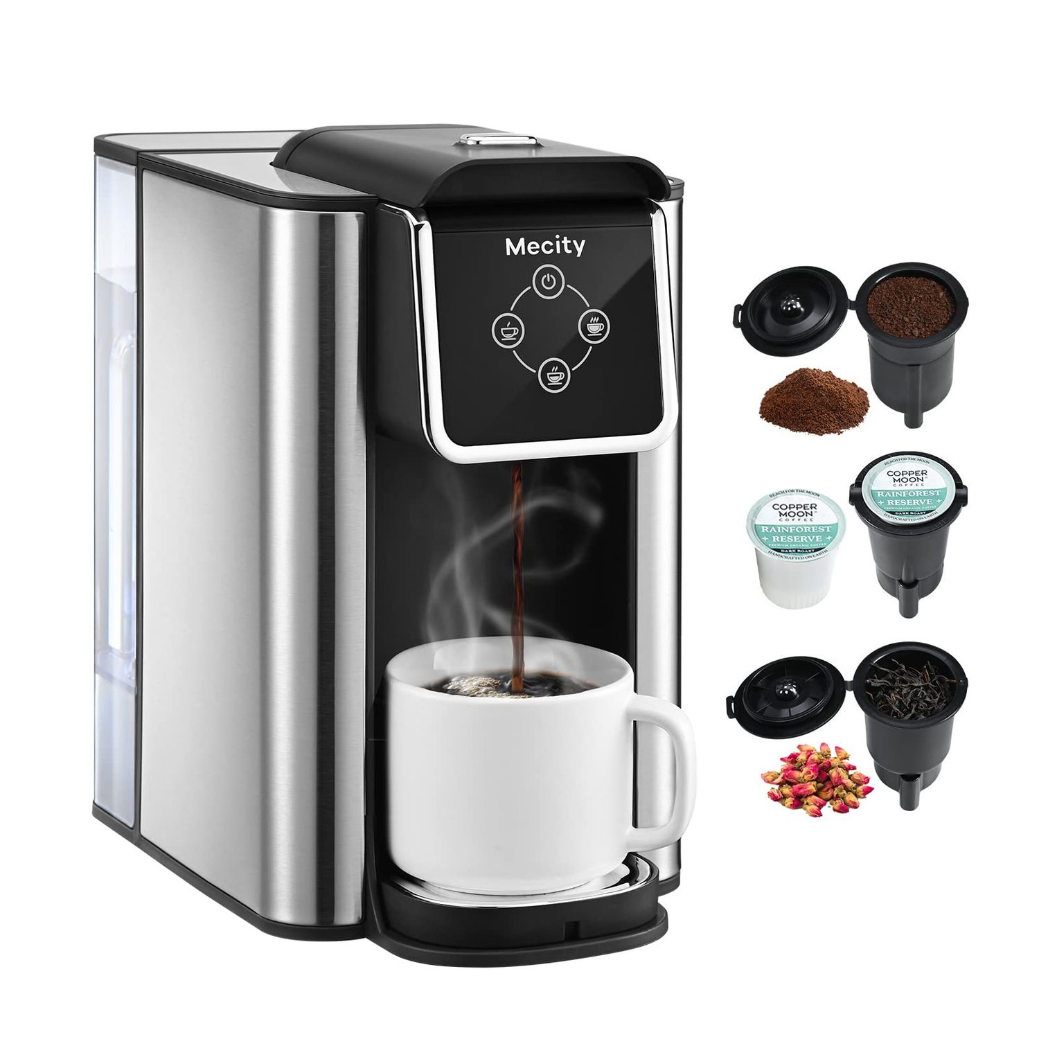 Mecity Coffee Maker 3 in 1 Single Serve Coffee Machine, Compatible with K cup Capsules, Instant Cof…