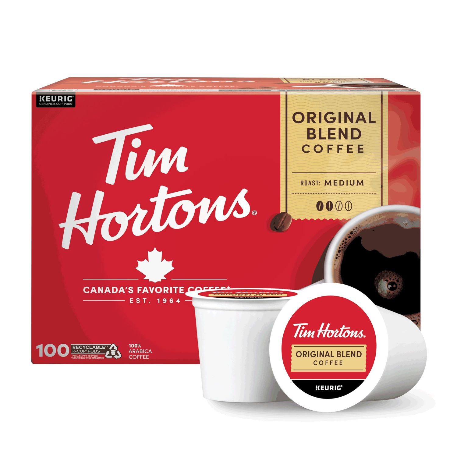 Tim Hortons Original Blend, Medium Roast Coffee, Single-Serve K-Cup Pods Compatible with Keurig Bre…
