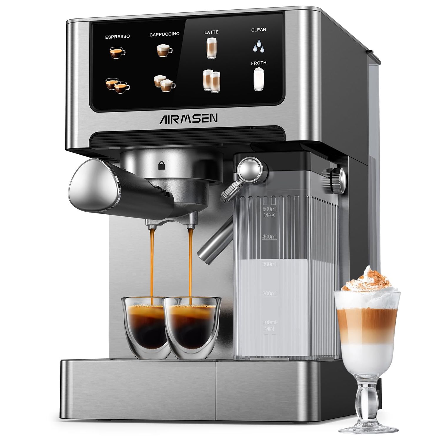 AIRMSEN 20 Bar Espresso Machine with Automatic Milk Frother, Cappuccino &amp; Latte Coffee Maker with Q…