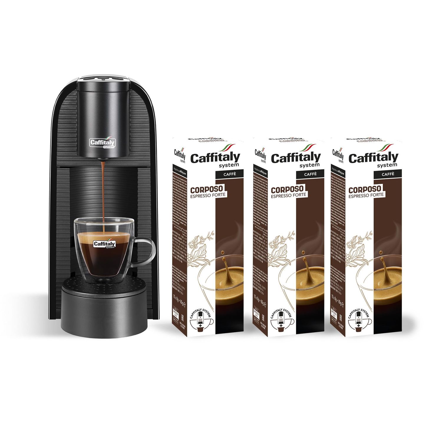 Caffitaly, Volta Nera Coffee Machine, 30 Full-bodied Coffee Capsules Included, for Original Caffita…