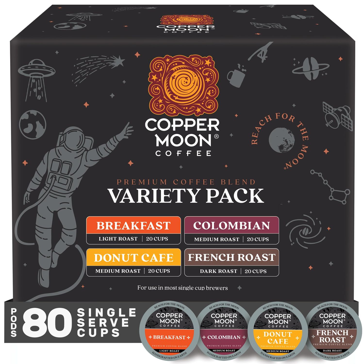 Copper Moon Single Serve Coffee Pods For Keurig K-Cup Brewers, Light Medium &amp; Dark Roast, Variety P…