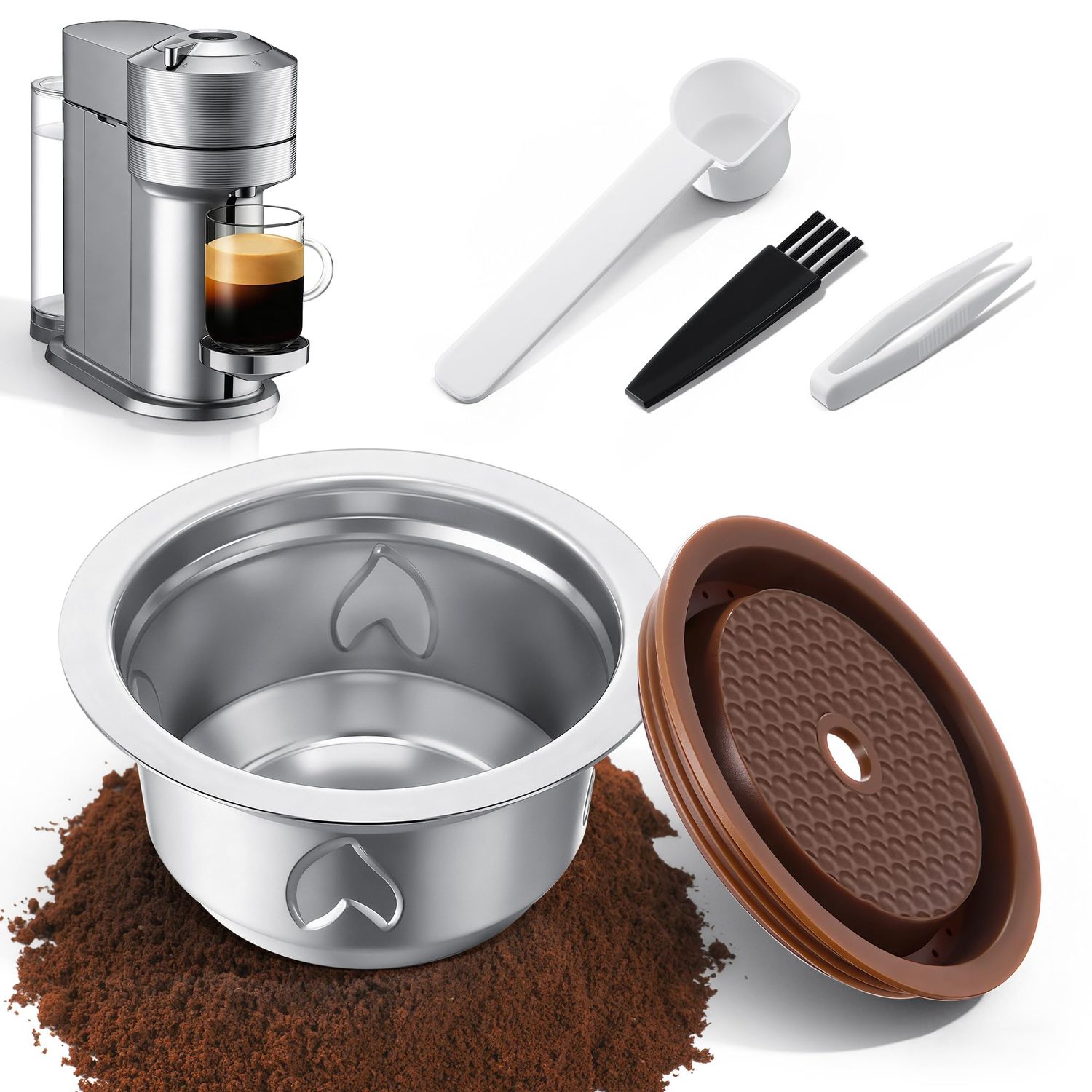 Reusable Coffee Pods Kit, 230ml Stainless Steel Coffee Capsule, Compatible with Nespresso Vertuo Ma…