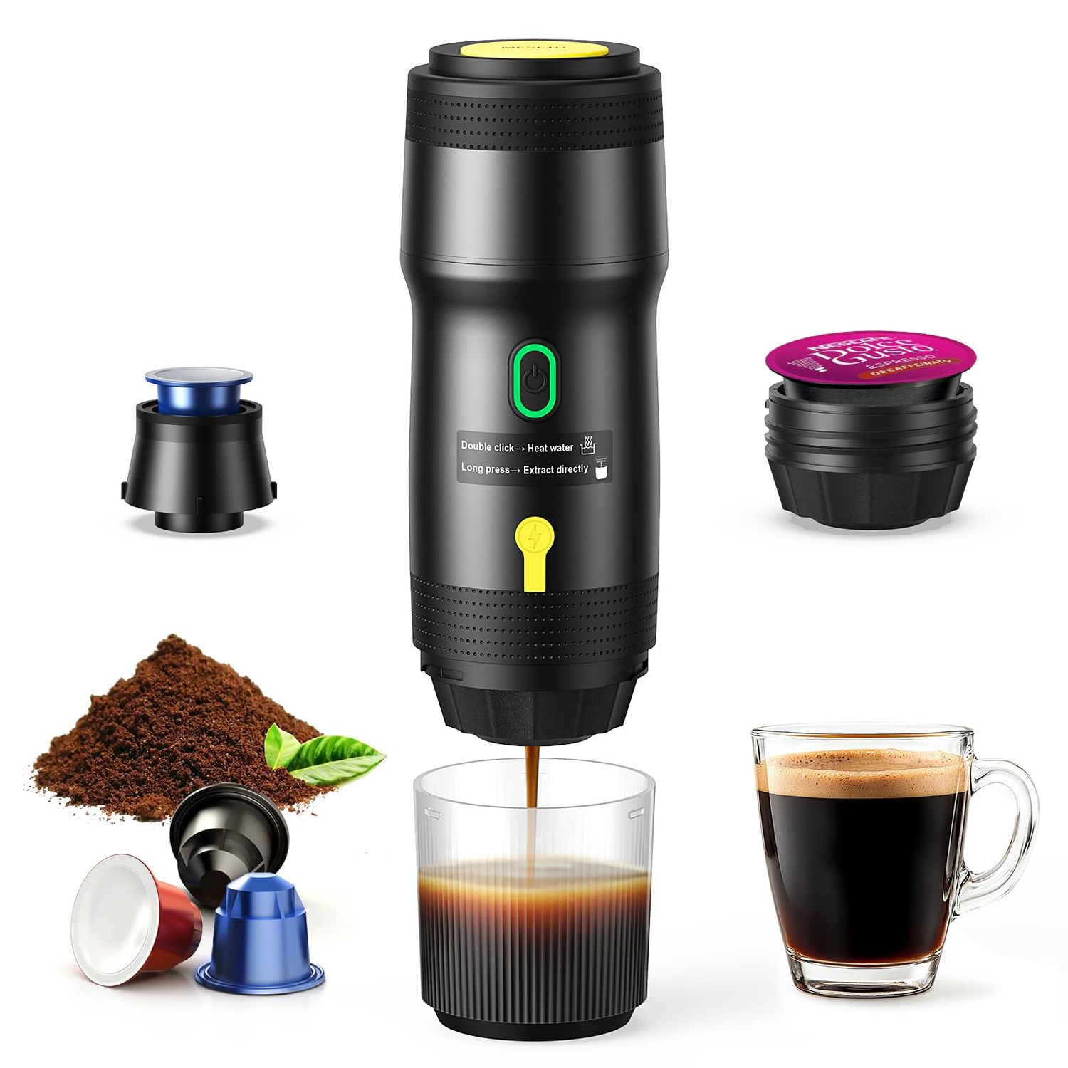 Portable Electric Espresso Machine, Car Self-Heating Coffee Maker with USB-DC, Travel Coffee Machin…