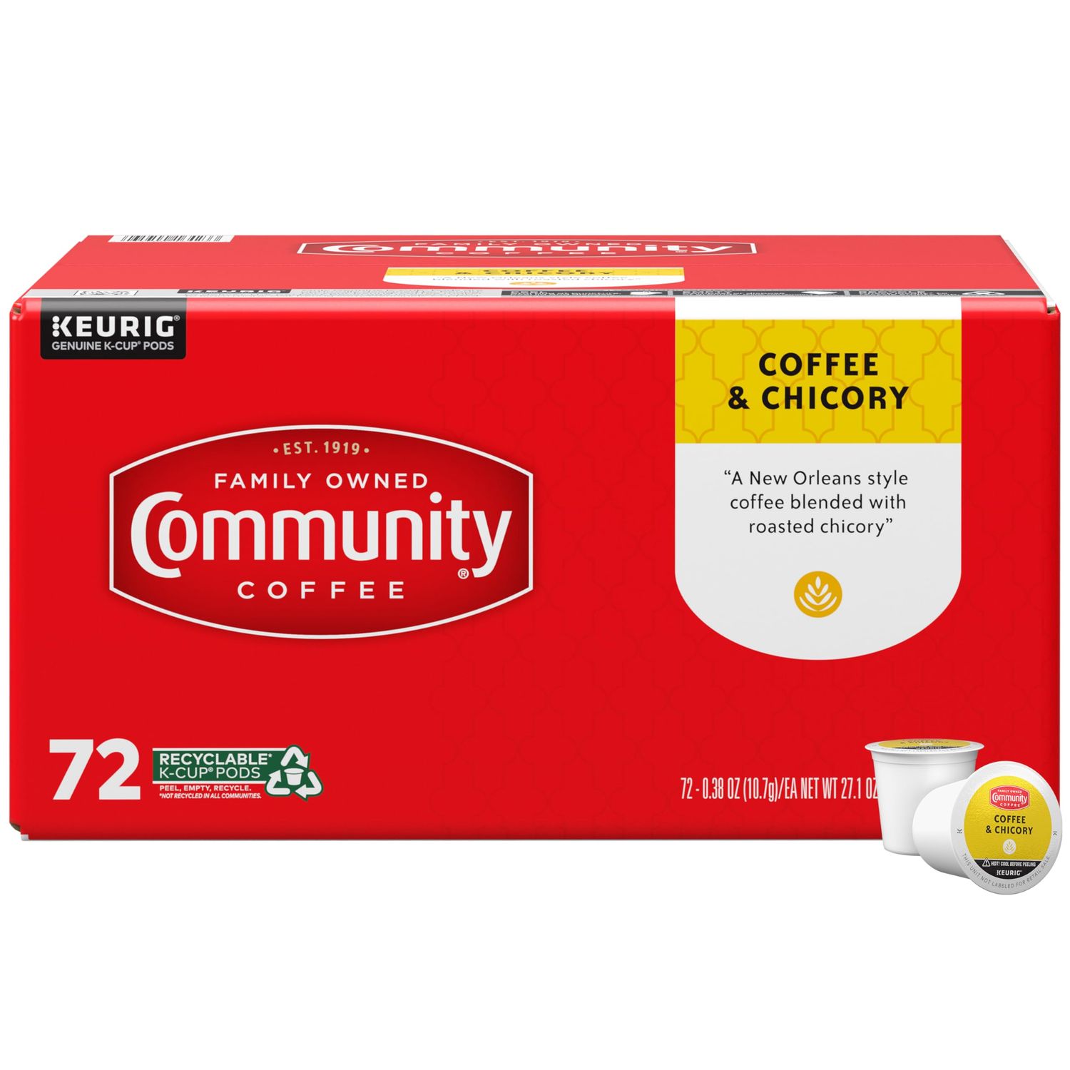 Community Coffee Coffee &amp; Chicory 72 Count Coffee Pods, Medium-Dark Roast, Compatible with Keurig 2…
