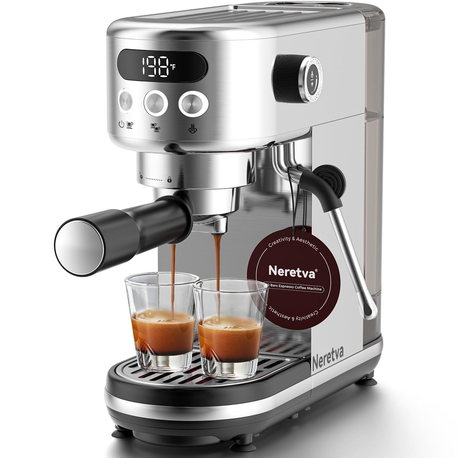Neretva Espresso Machine 20 Bar, Super Compact Espresso Maker Stainless Steel Professional Coffee M…