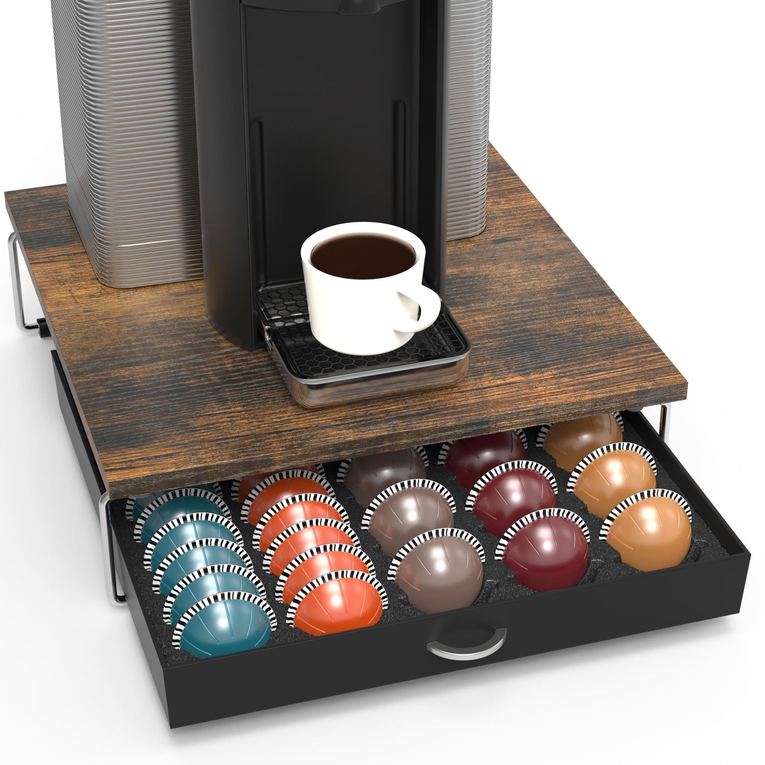 DecoBrothers Supreme Vertuoline Drawer, Holds with 30 Big or 60 Small Vertuoline Pods, Rustic Brown