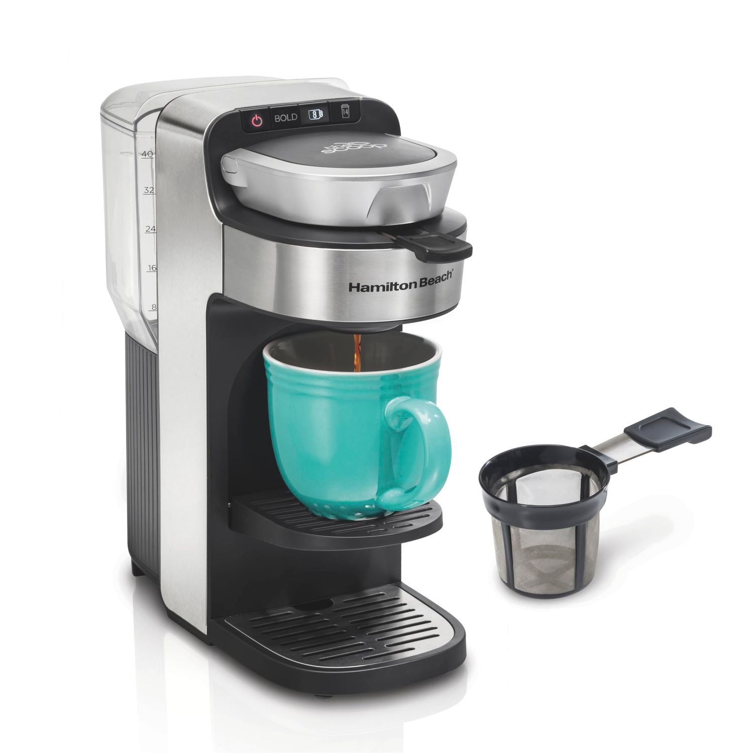 Hamilton Beach The Scoop Single Serve Coffee Maker &amp; Fast Grounds Brewer for 8-14oz. Cups, Brews in…