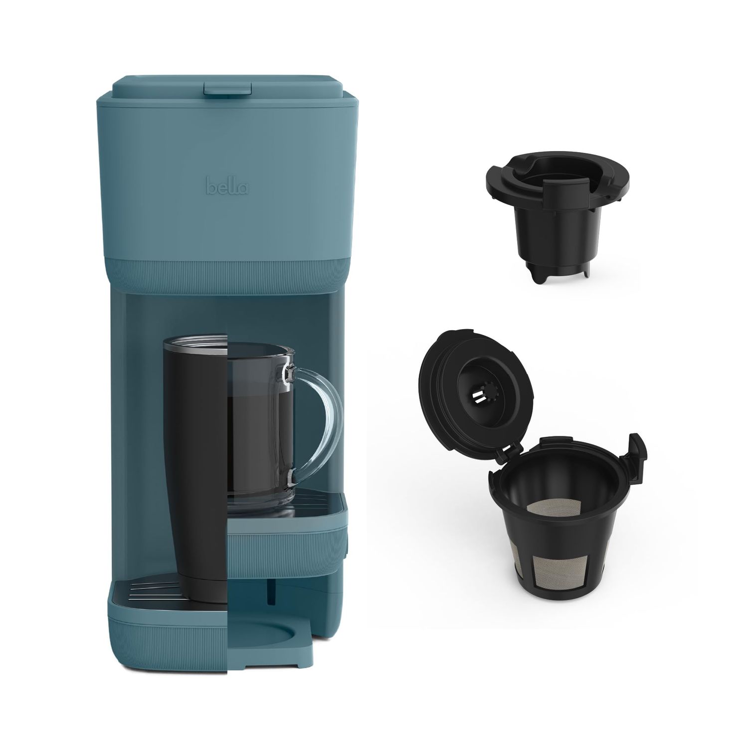 BELLA Single Serve Coffee Maker, K Cup &amp; Coffee Ground Compatible with Removable, Adjustable Drip T…