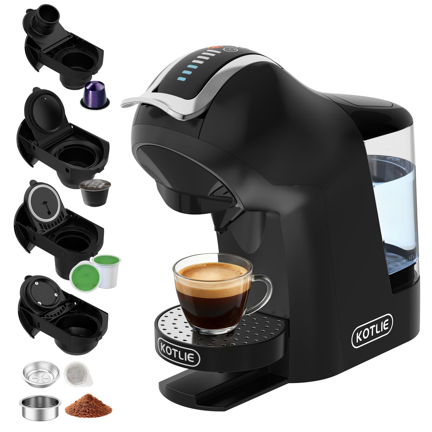 KOTLIE EM-308B Espresso Machine, Single Serve Coffee Maker Compatible with Multiple Capsule Types, …