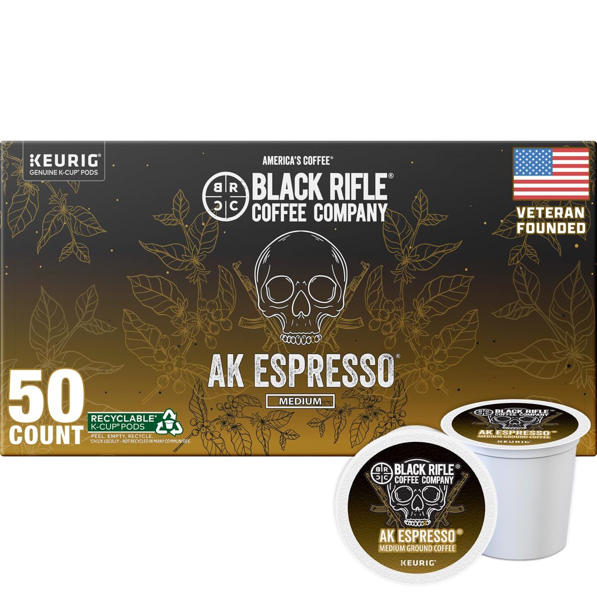 Black Rifle Coffee Company AK Espresso, 50 Count, Medium Roast K Cups - Single Serve K Cups Coffee …