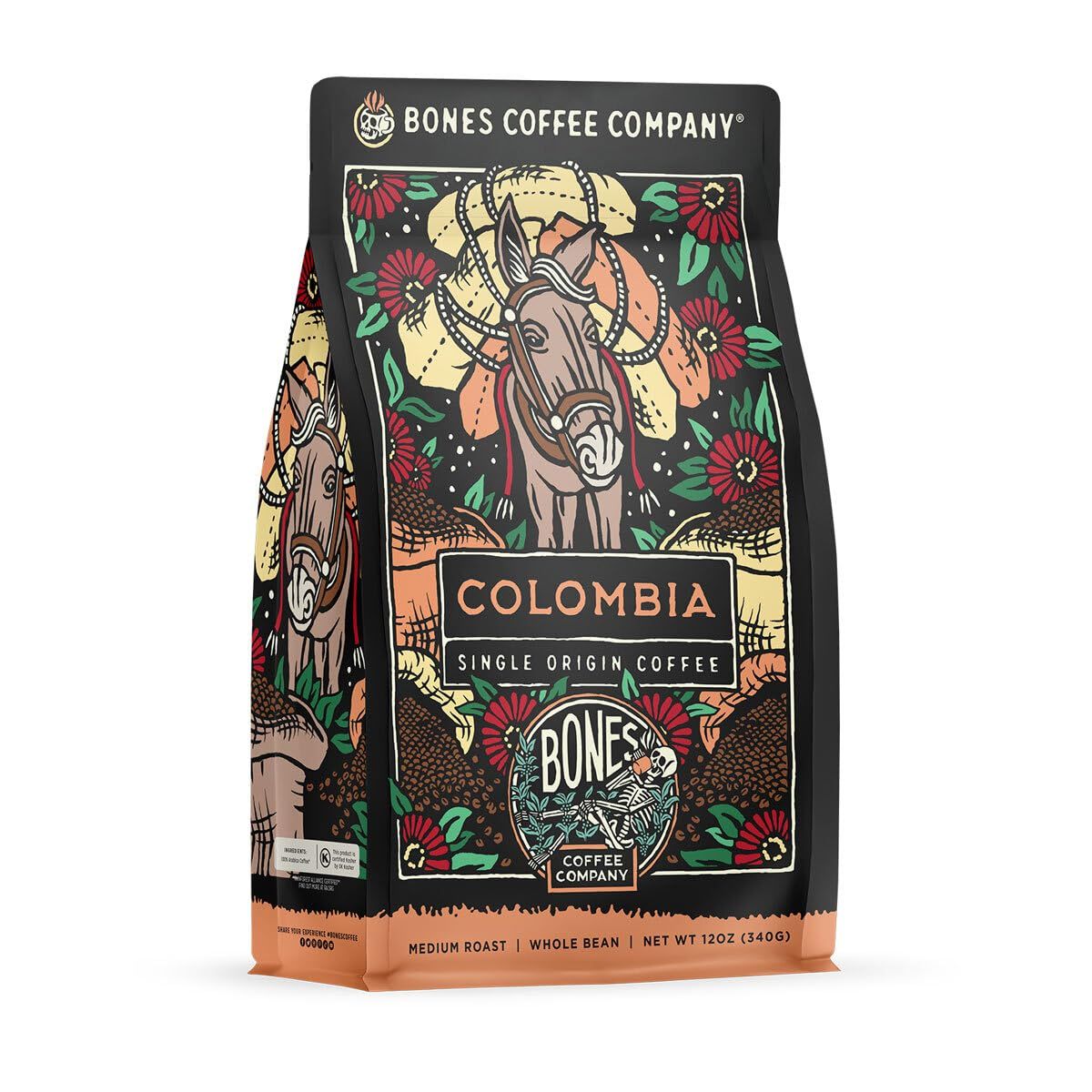 Bones Coffee Company Colombia Single-Origin Coffee, Almonds, Dried Fruit, Vanilla Notes, Flavored W…