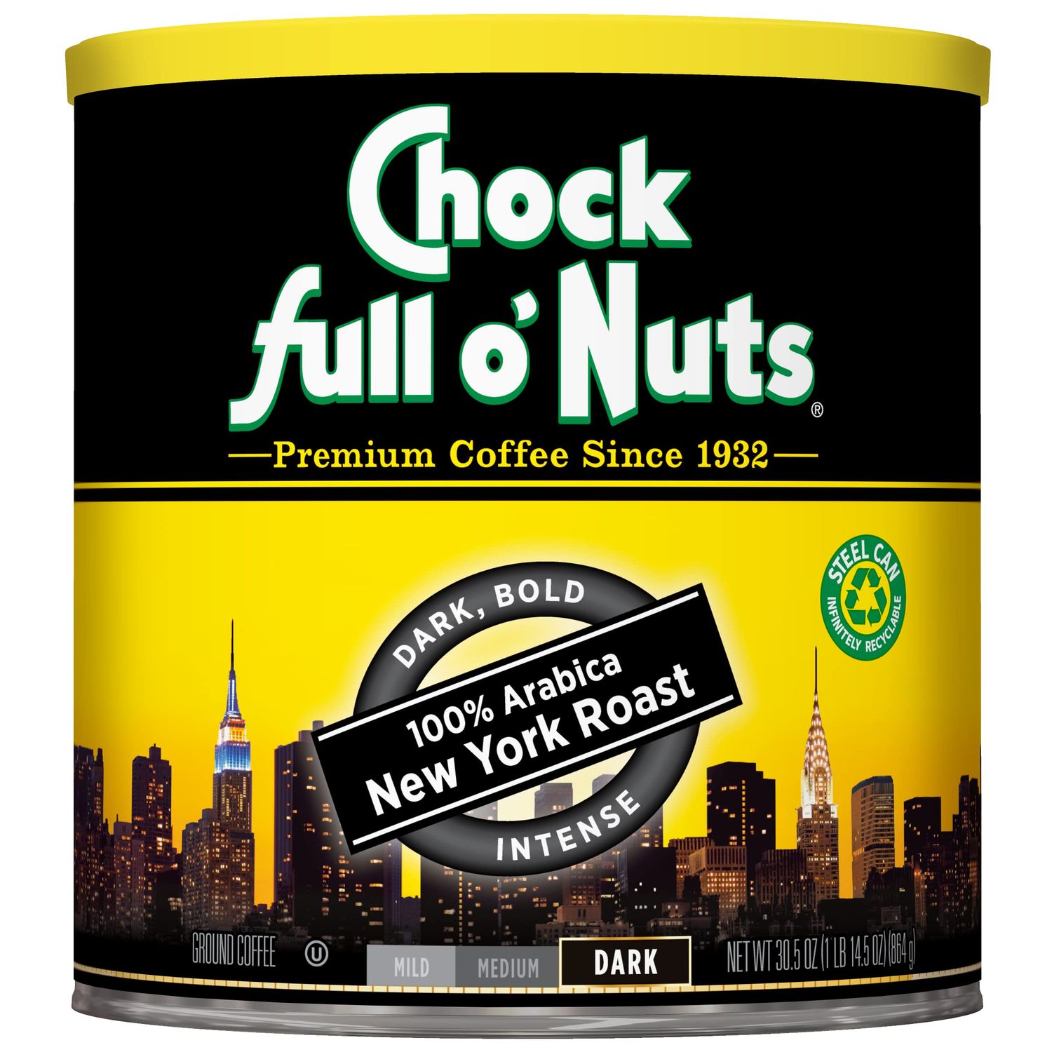 Chock Full o' Nuts New York Roast Ground Coffee – Premium Beans in Recyclable Steel Can – Rich Flav…