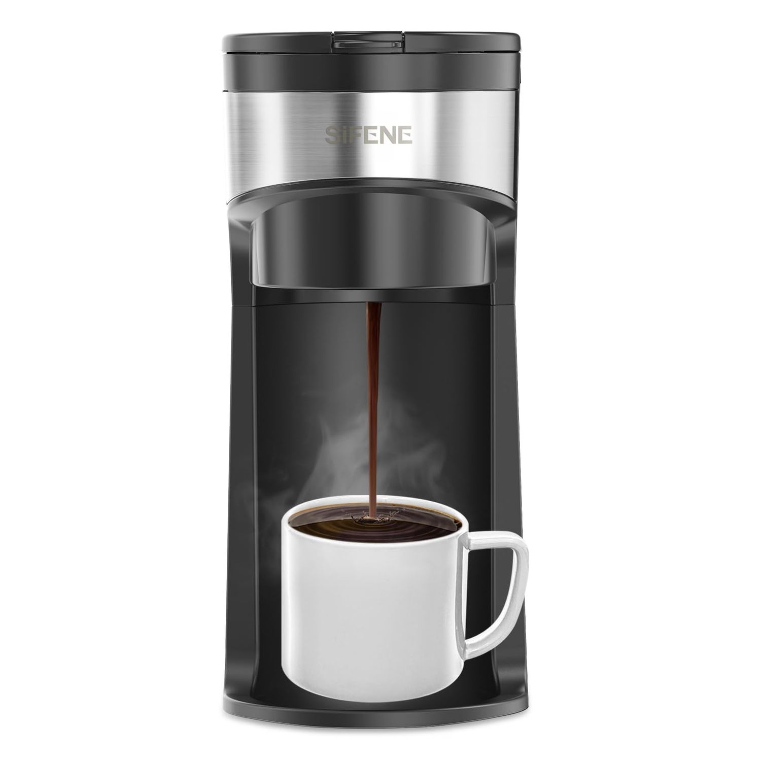 SIFENE Mini Coffee Maker Single Serve, One Cup for K Pod &amp; Ground Coffee, 6 to 12 Oz Brew Sizes, Ca…