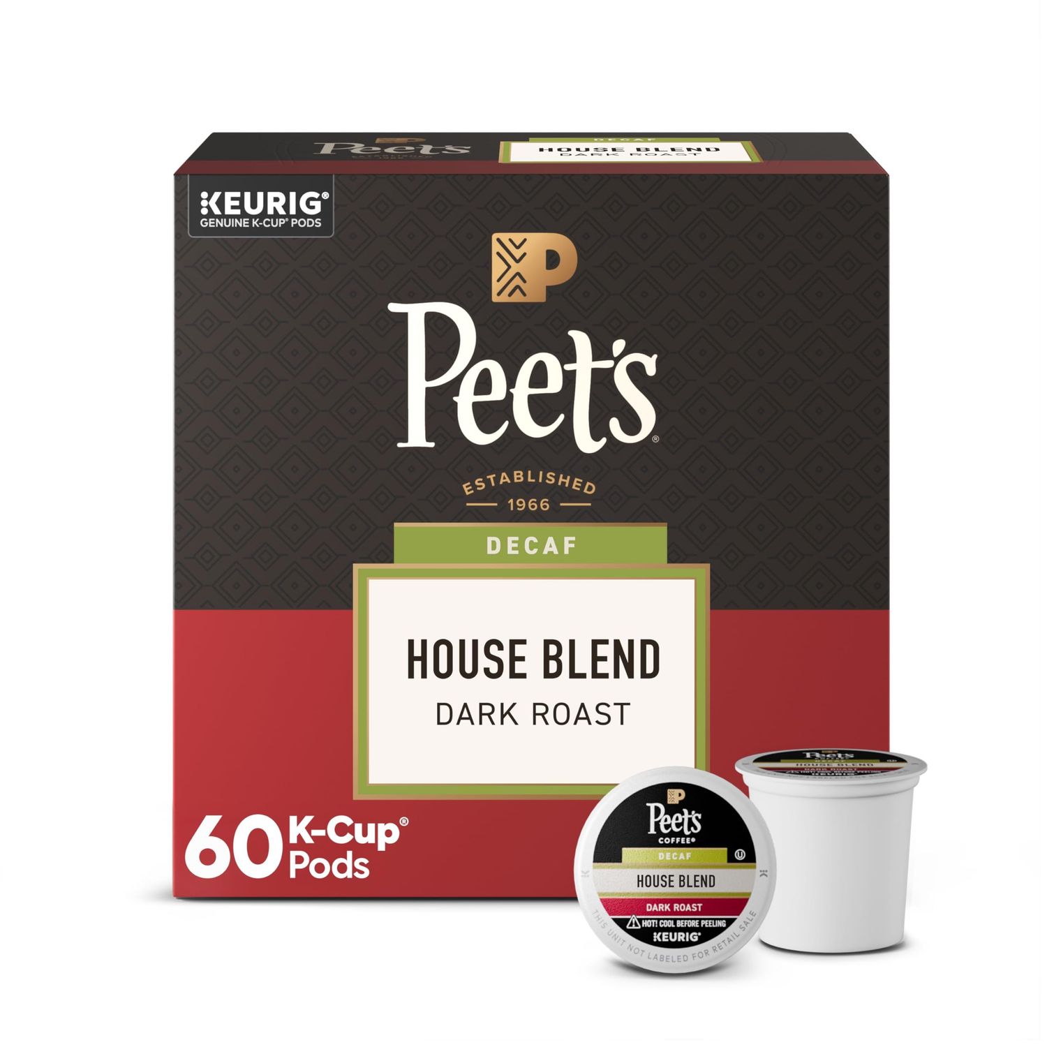 Peet's Coffee, Dark Roast Decaf Keurig K-Cup Pods, Decaffeinated Arabica Coffee - Decaf House Blend…