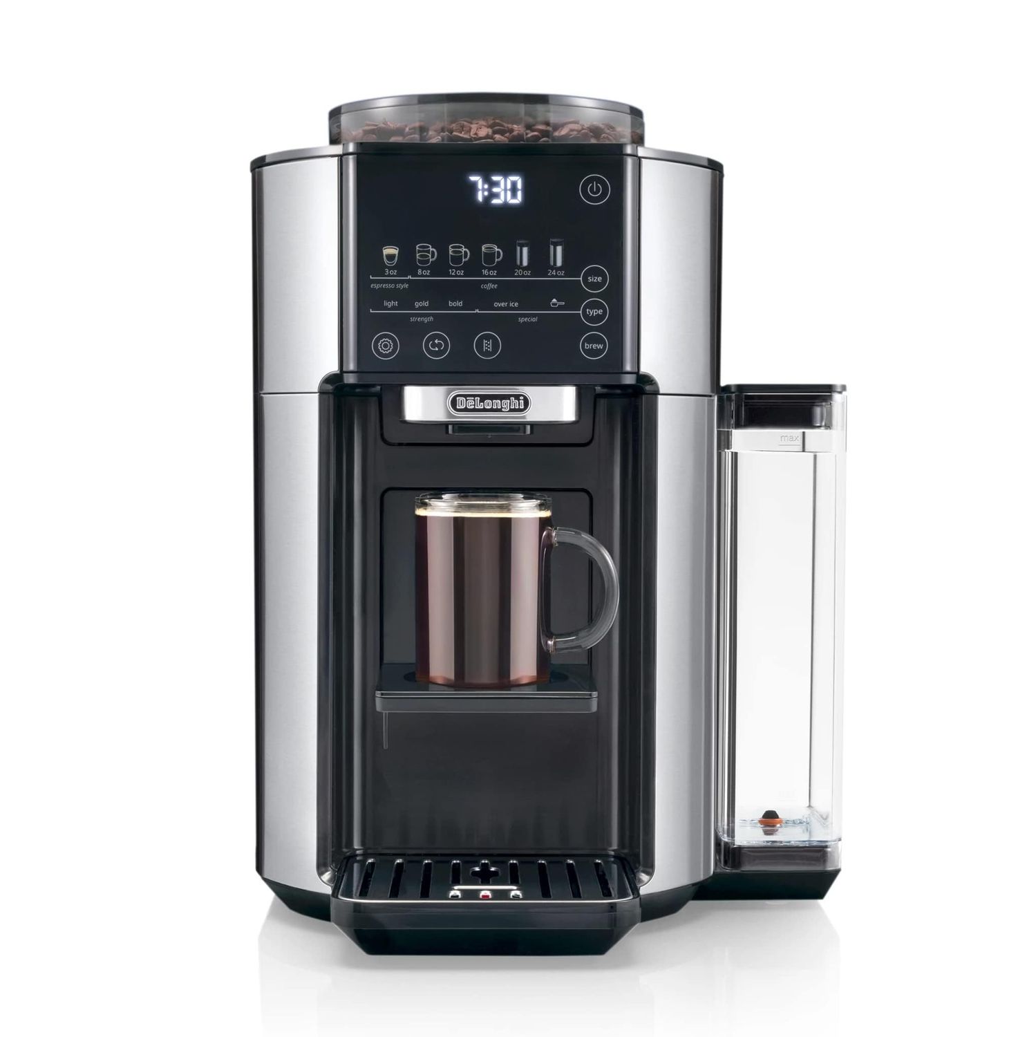 De'Longhi True Brew Drip Coffee Maker, Built in Grinder, Single Serve, 8 oz to 24 oz, Hot or Iced C…