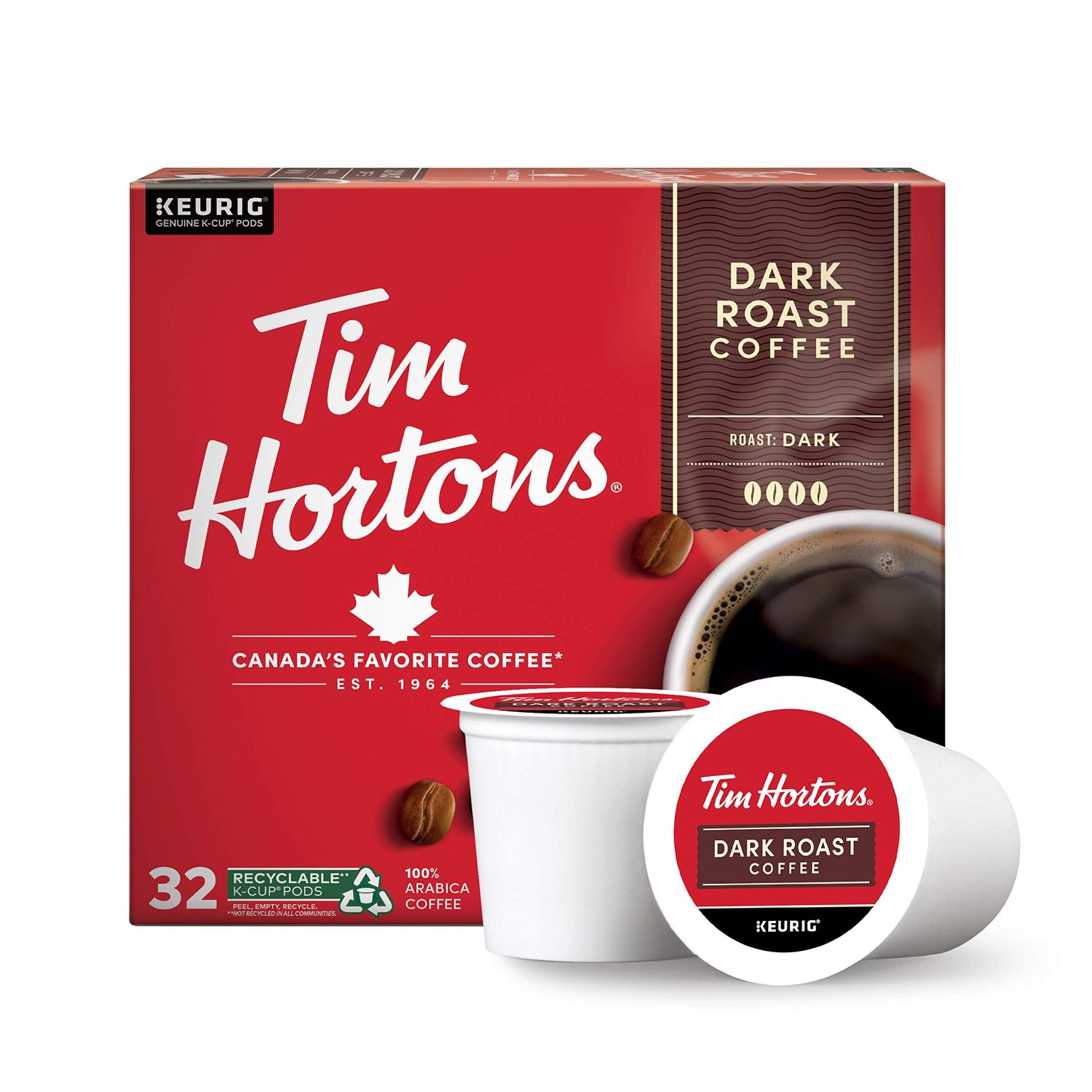 Tim Hortons Dark Roast Coffee, Single-Serve K-Cup Pods Compatible with Keurig Brewers, 32ct K-Cups,…