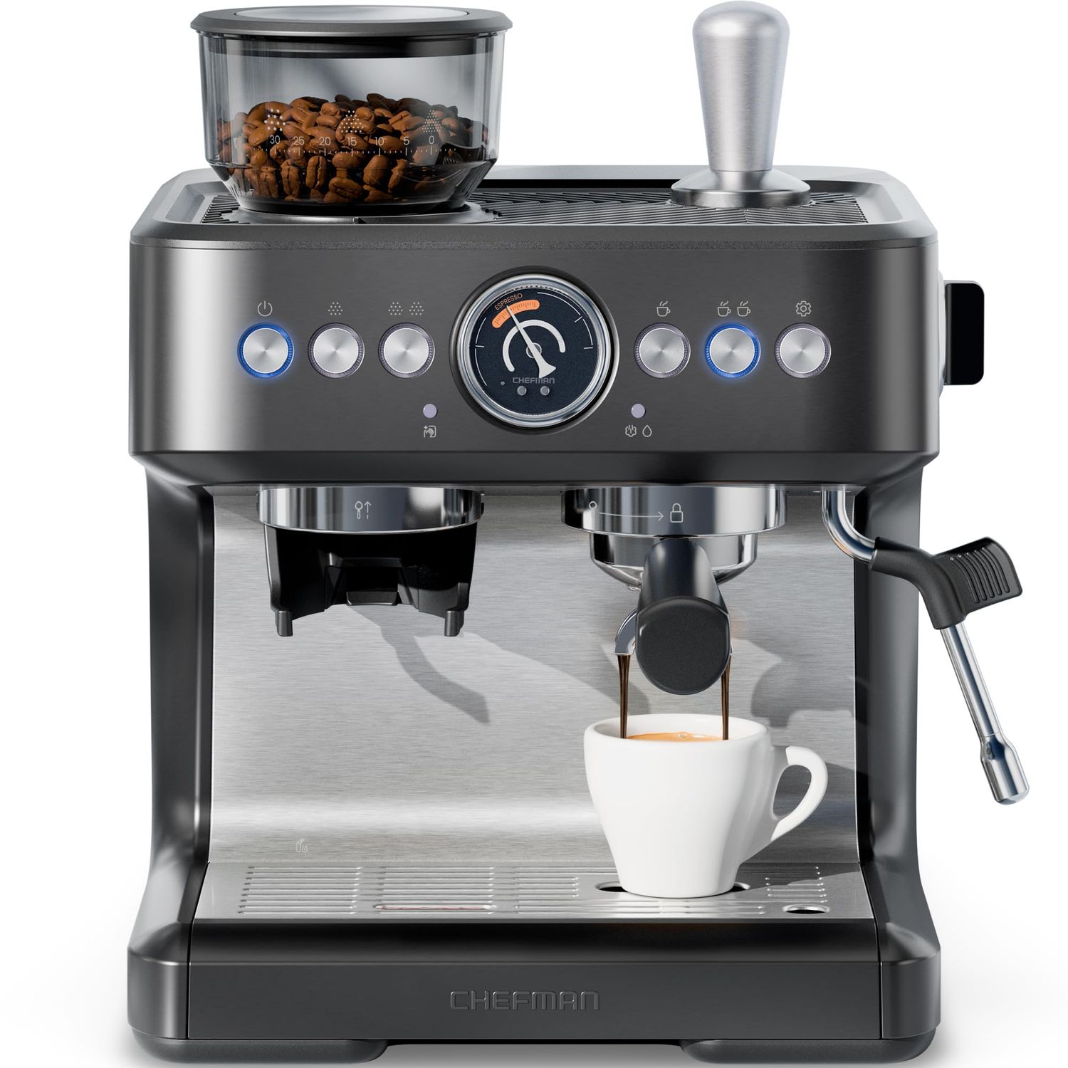 Chefman Crema Deluxe Espresso Machine with Double Boiler, Use Milk Frother and Brew Espresso Simult…