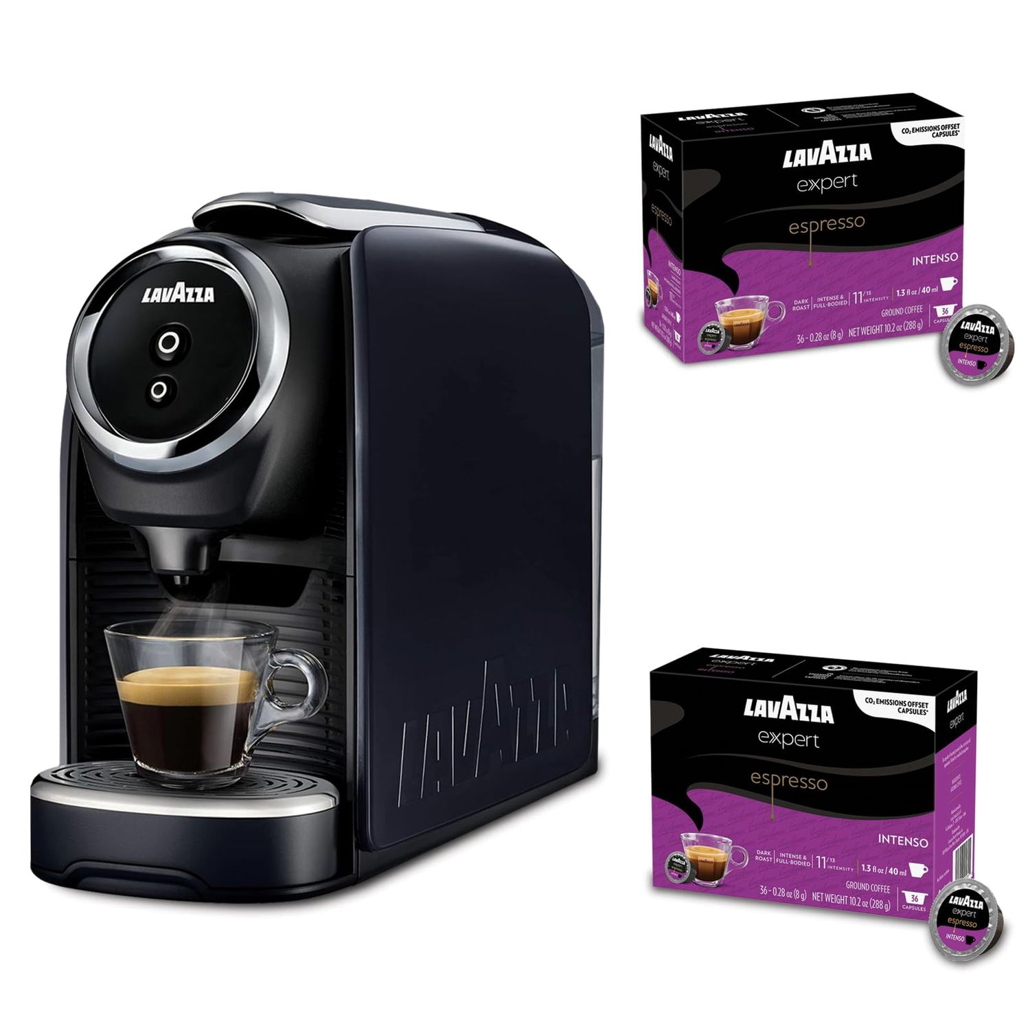 Lavazza Classy Mini Espresso Coffee Machine – 72 Count Intenso Capsules – Compact Single-Serve Brew…