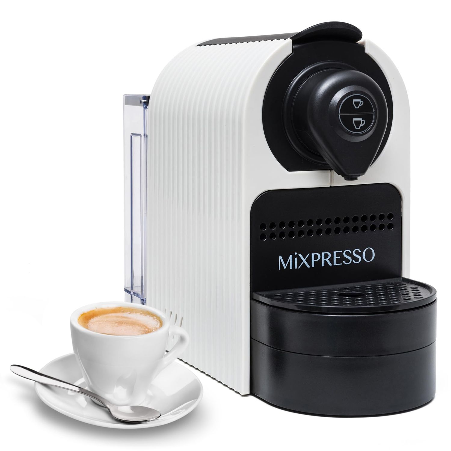 Mixpresso White Espresso Coffee Machine – Compact 1400W Single Serve Coffee Maker Compatible with N…