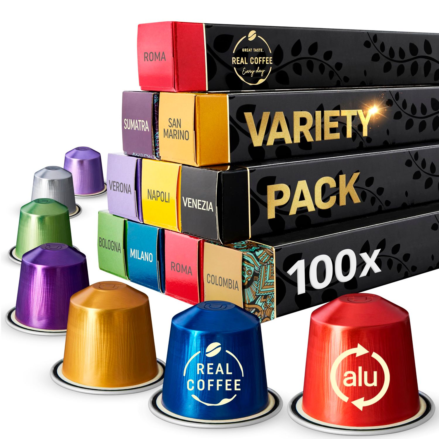 Mixed Variety Pack for Nespresso Original Machines | 100 Aluminum Capsules | 9 Unique Italian Flavo…