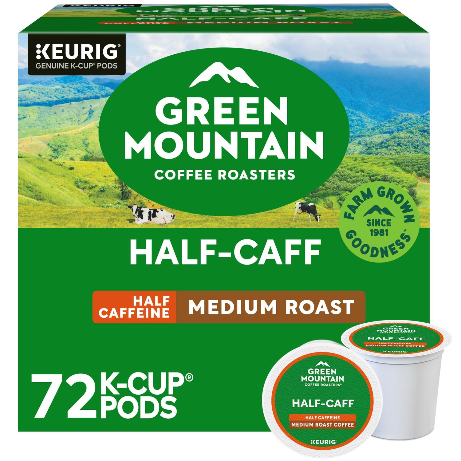 Green Mountain Coffee Roasters Half Caff Keurig Single-Serve K-Cup pods, Medium Roast Coffee, 72 Co…