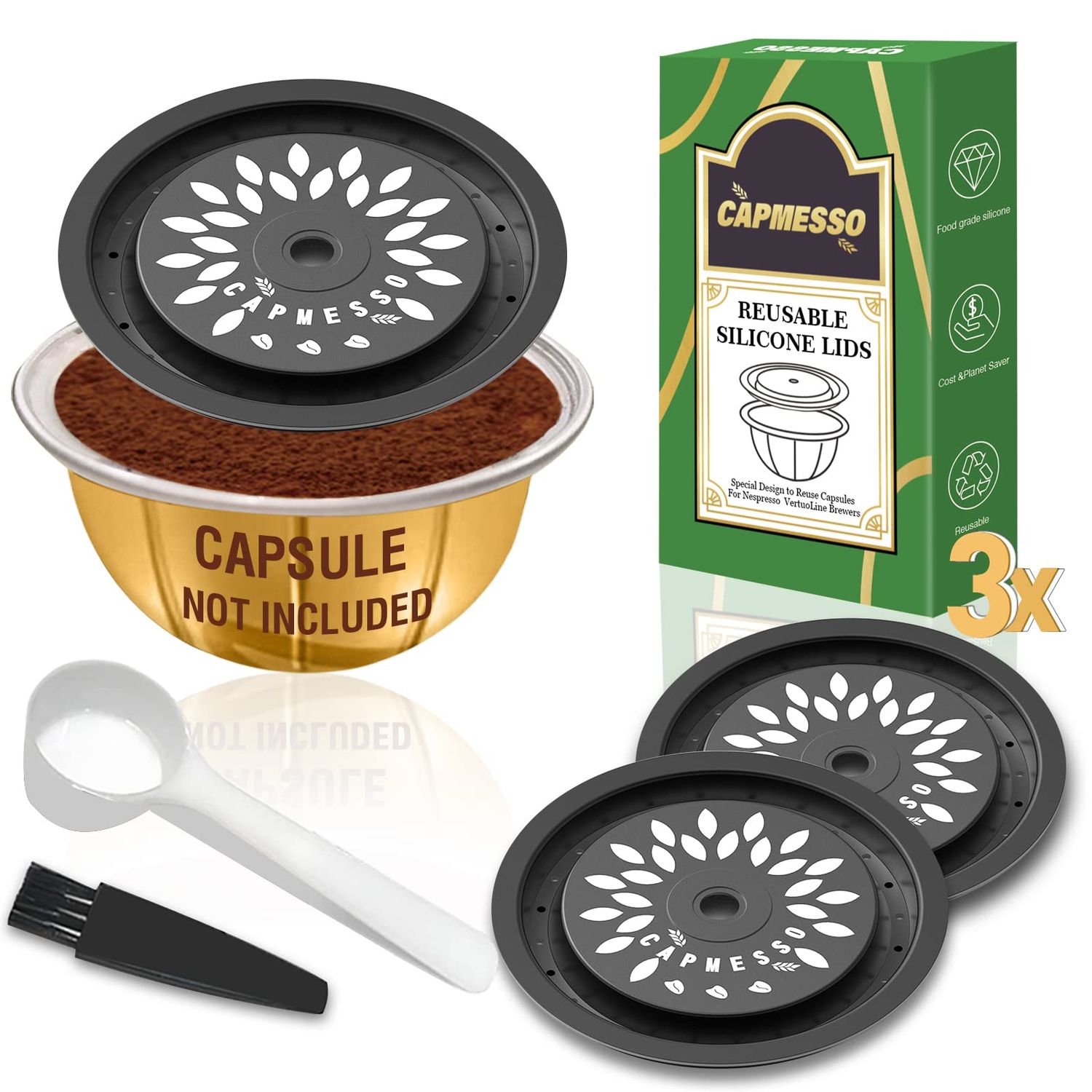 CAPMESSO Reusable Coffee Capsule Lids for Reusable Nespresso Pods Vertuoline, Food Grade Silicone C…