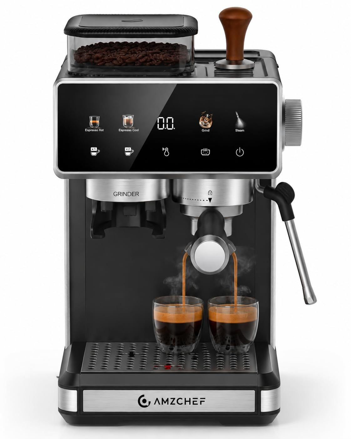 AMZCHEF Espresso Machine with Grinder, 20 Bar Coffee Maker with Milk Frother, 3-Level PID Temp Cont…