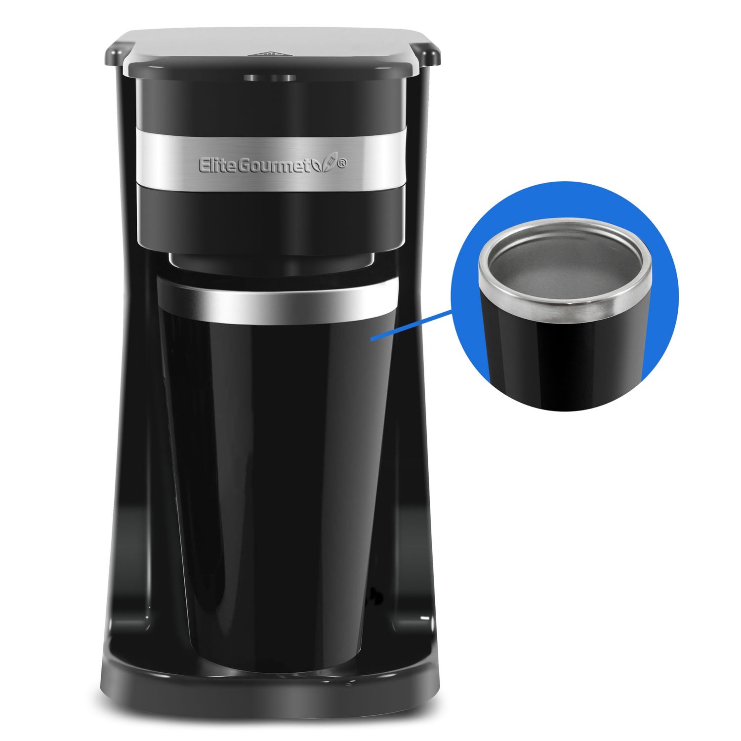 Elite Gourmet EHC111A Personal Single-Serve Compact Coffee Maker Brewer Includes 14Oz. Stainless St…