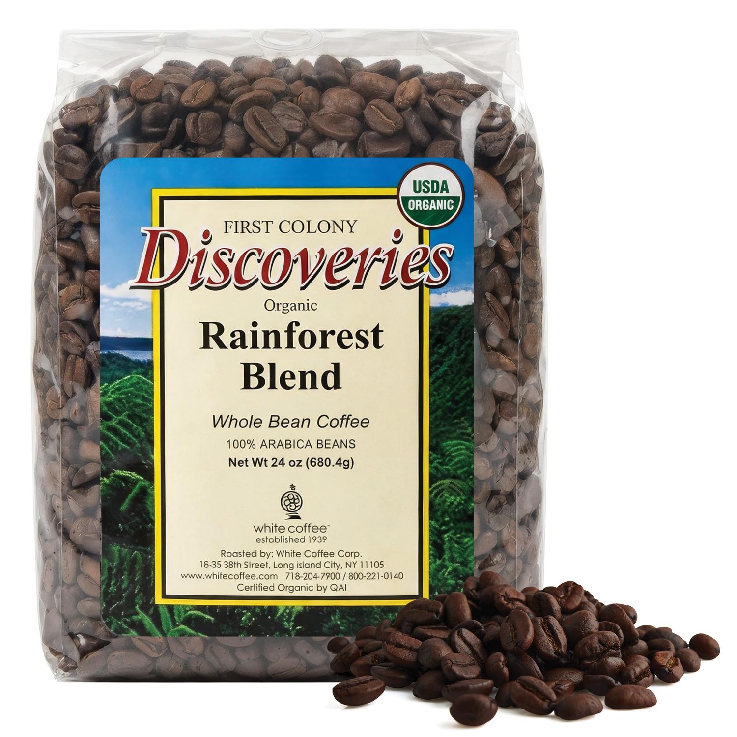 First Colony Organic Whole Bean Coffee, Rainforest Blend, Medium Roast, USDA Organic, 100% Arabica …
