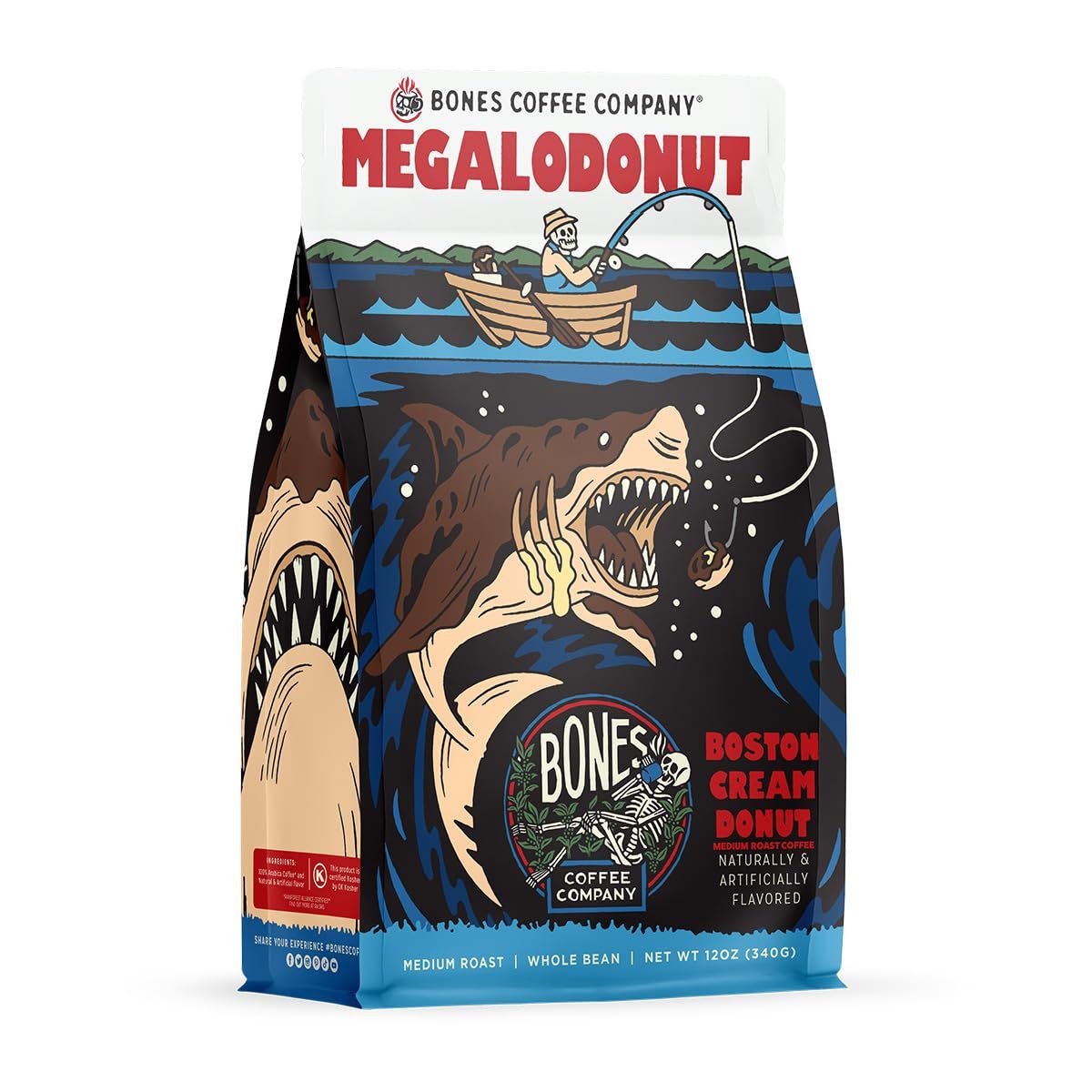 Bones Coffee Company Megalodonut, Boston Cream Donut Flavored Coffee, Medium Roast Low Acid Arabica…