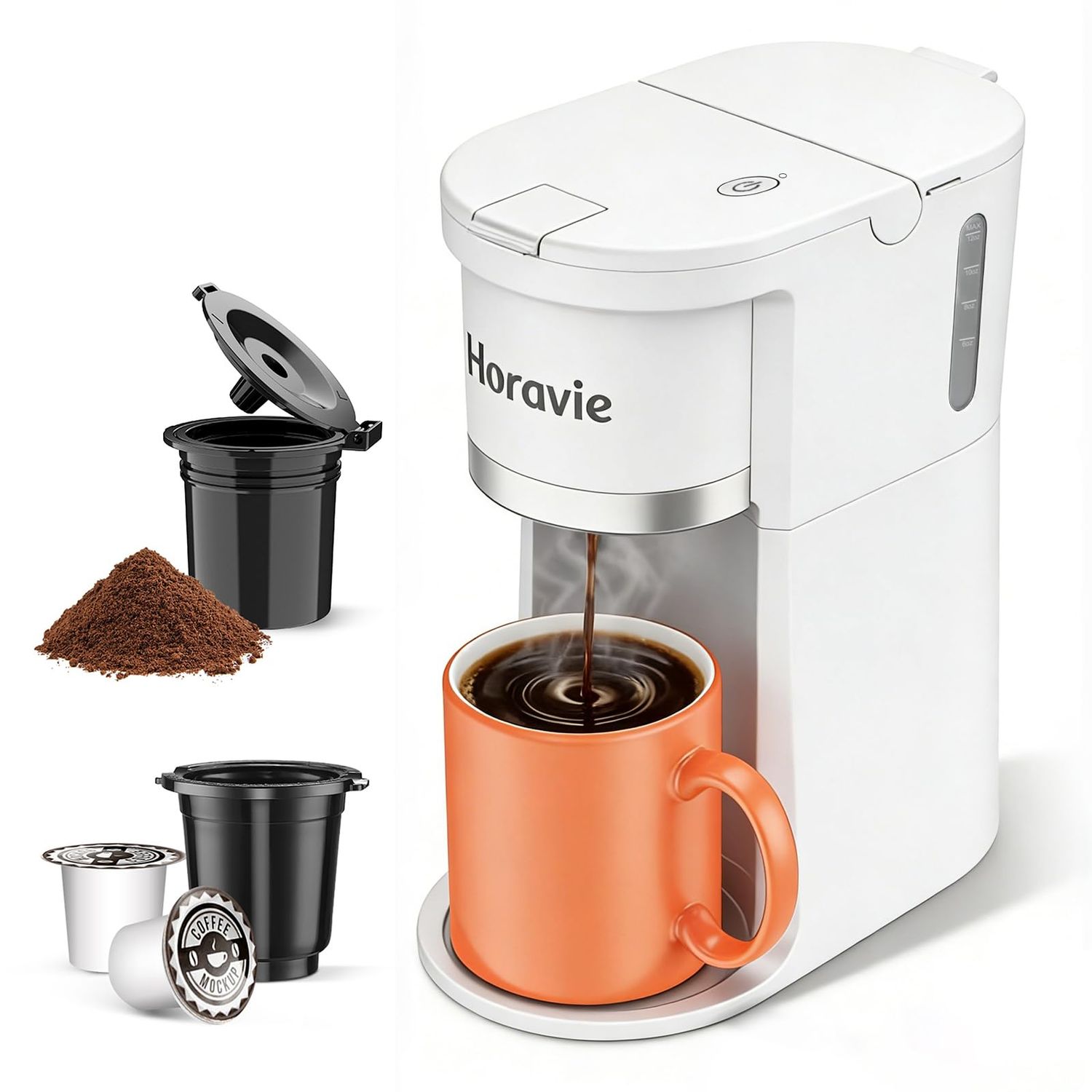 Horavie Small Single Serve Coffee Maker, Fast Brew One Cup Coffee Machine for K Cup and Grounds, 6 …
