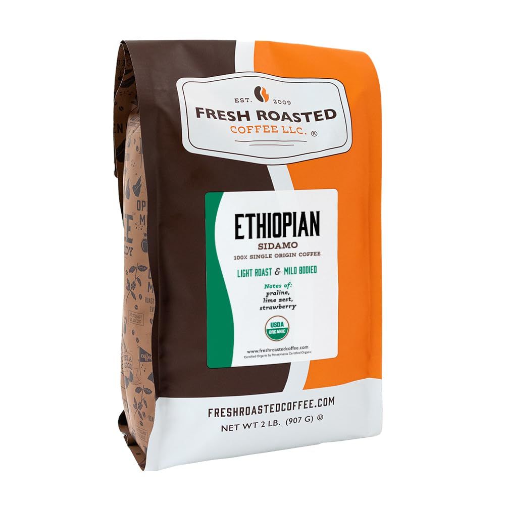 Fresh Roasted Coffee, Organic Ethiopian Natural Whole Bean Coffee, Light Roast, USDA Organic, 100% …