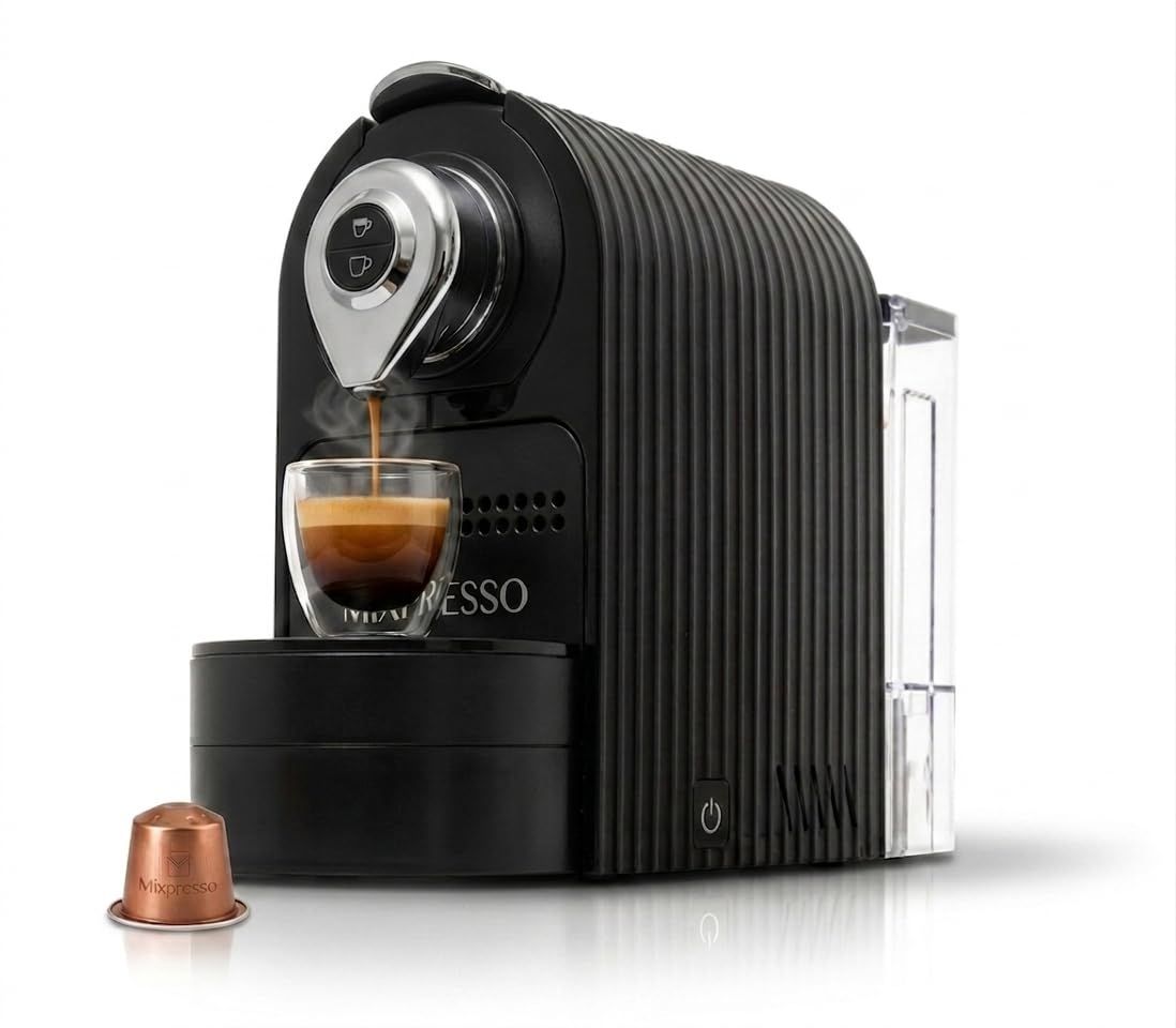 Mixpresso Black Espresso Coffee Machine – Compact 1400W Single Serve Coffee Maker Compatible with N…