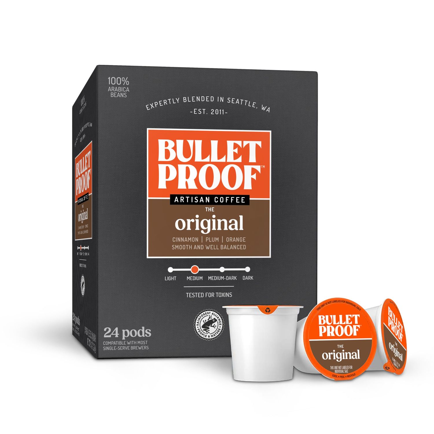 Bulletproof Original Medium-Roast Single-Serve Coffee Pods, 24 Count, 100% Arabica Beans, Clean Cof…