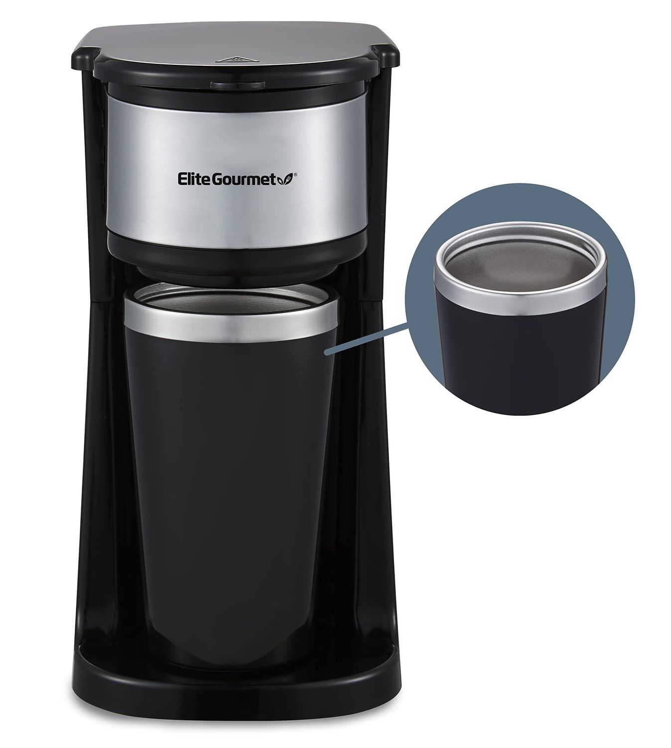 Elite Gourmet EHC112 Personal Single-Serve Compact Coffee Maker Brewer Includes 14Oz. Thermal Trave…
