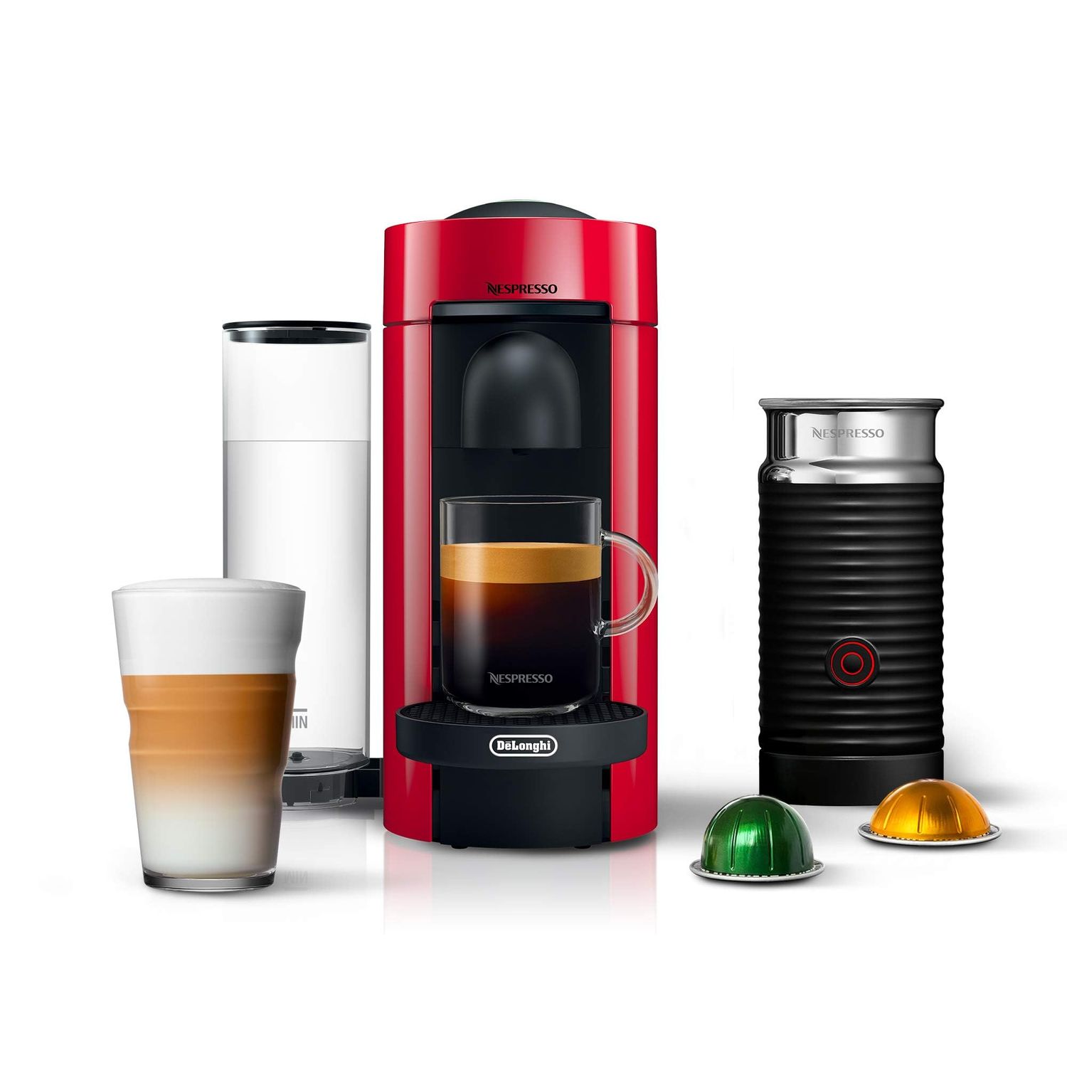 Nespresso VertuoPlus Coffee and Espresso Machine by De'Longhi with Aeroccino Milk Frother,Cherry Red