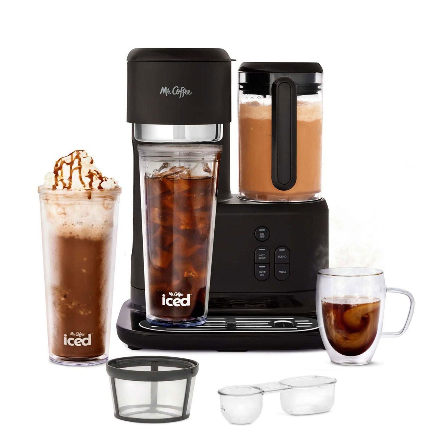 Mr. Coffee 3-in-1 Single-Serve Iced and Hot Coffee/Tea Maker with Blender with Reusable Filter, Sco…
