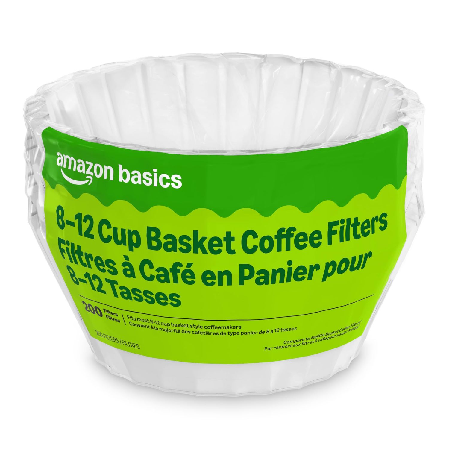 Basics Basket Coffee Filters for 8-12 Cup Coffee Makers, White, 200 Count