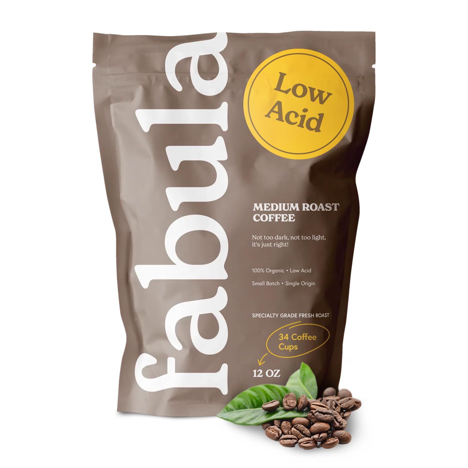 Fabula Low Acid Coffee Beans Whole, USDA Organic Coffee Beans Medium Roast - Non-GMO - No Molds - M…