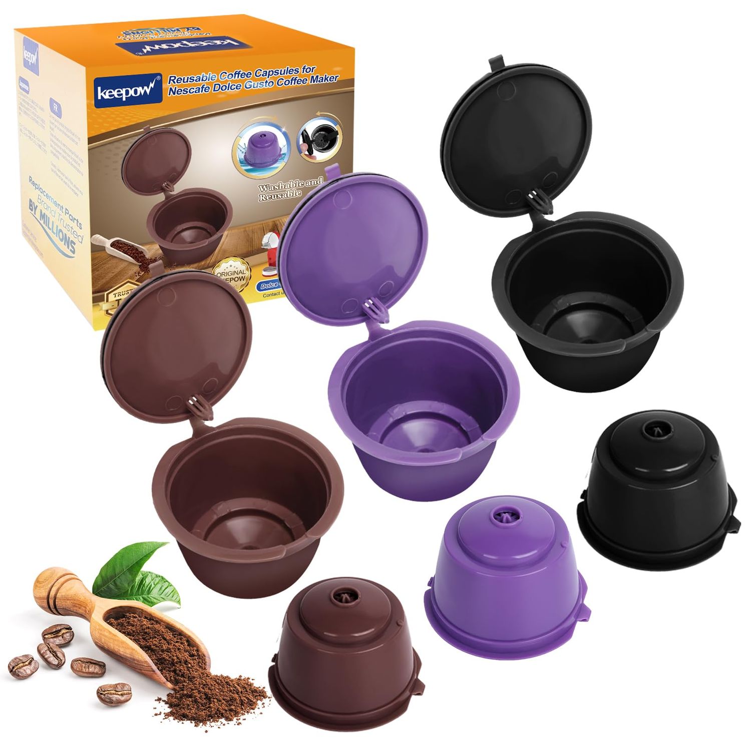 KEEPOW Reusable Coffee Capsules Compatible with Nescafe Dolce Gusto Machine, Refillable Coffee Pods…