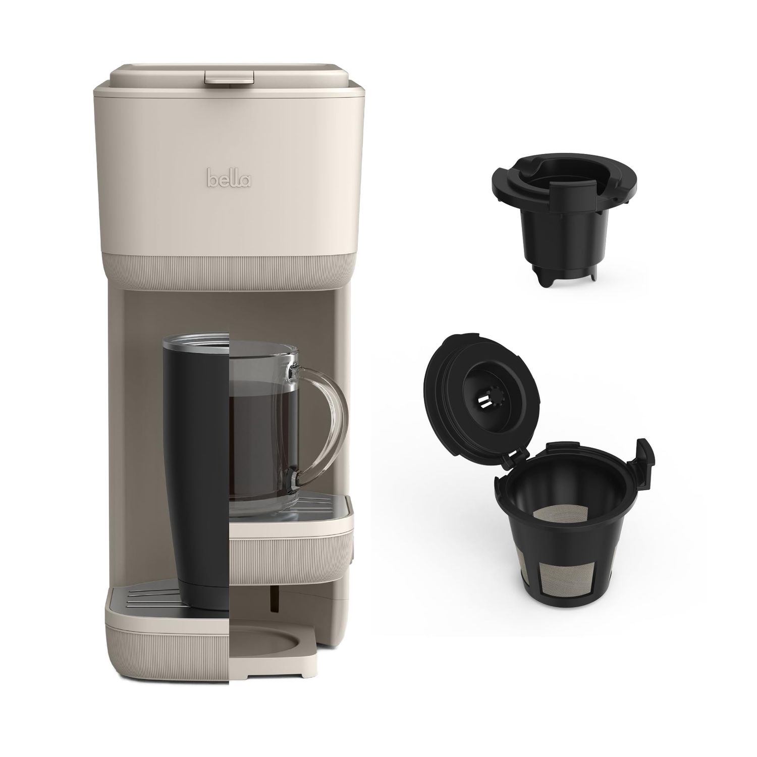 BELLA Single Serve Coffee Maker, K Cup &amp; Coffee Ground Compatible with Removable, Adjustable Drip T…